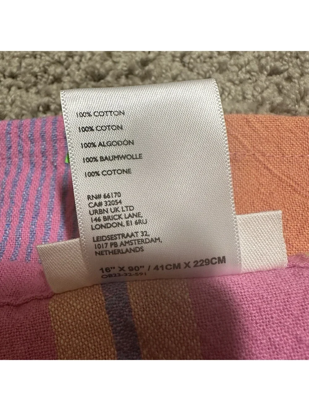Anthropologie Rayas Table Runner 100% Cotton  16”x90” Pink Purple Orange Stripes